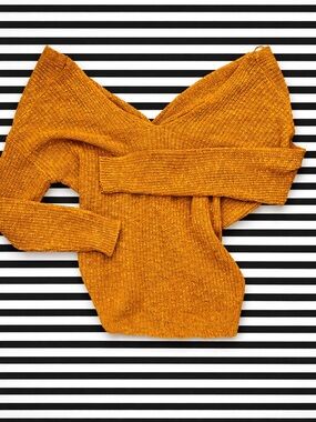 moon & madison V-Neck Knit Sweater in Mustard